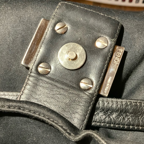 Fendi microfiber black bag with silver tone hardware. Adjustable leather strap. - Picture 8 of 13